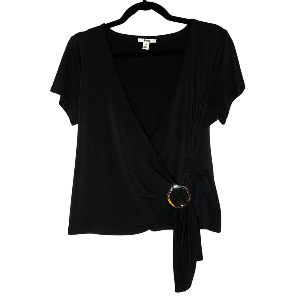 Black Wrap Blouse - Silver Detail - Women's Size Medium